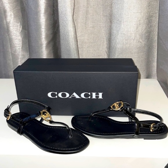 Coach Jazmin Ptle Size 5 Black Sandals NIB - Picture 1 of 6